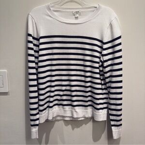 J. Crew Navy & White Striped Knit Long Sleeve Sweater Size Large